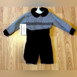 Marilen 2 Piece Set Black Velvet Pants Black & White Checkered Top -Size 1 - NWT